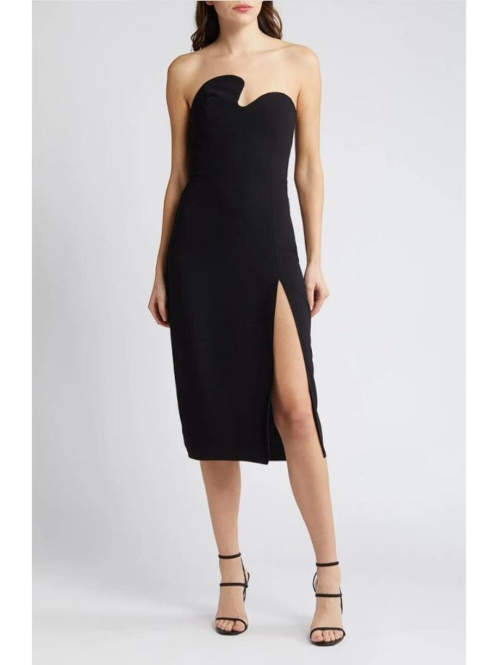 AMANDA UPRICHARD Women's Strapless Puzzle Midi Dress Size M in Black